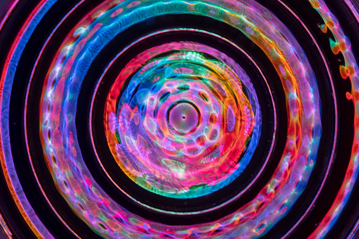 Close-up view of diffraction patterns and interference fringes in a wave optics experiment