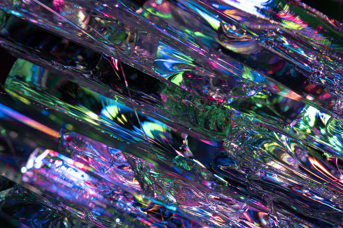 Colorful close-up of crystals showing glass refraction and vibrant hues