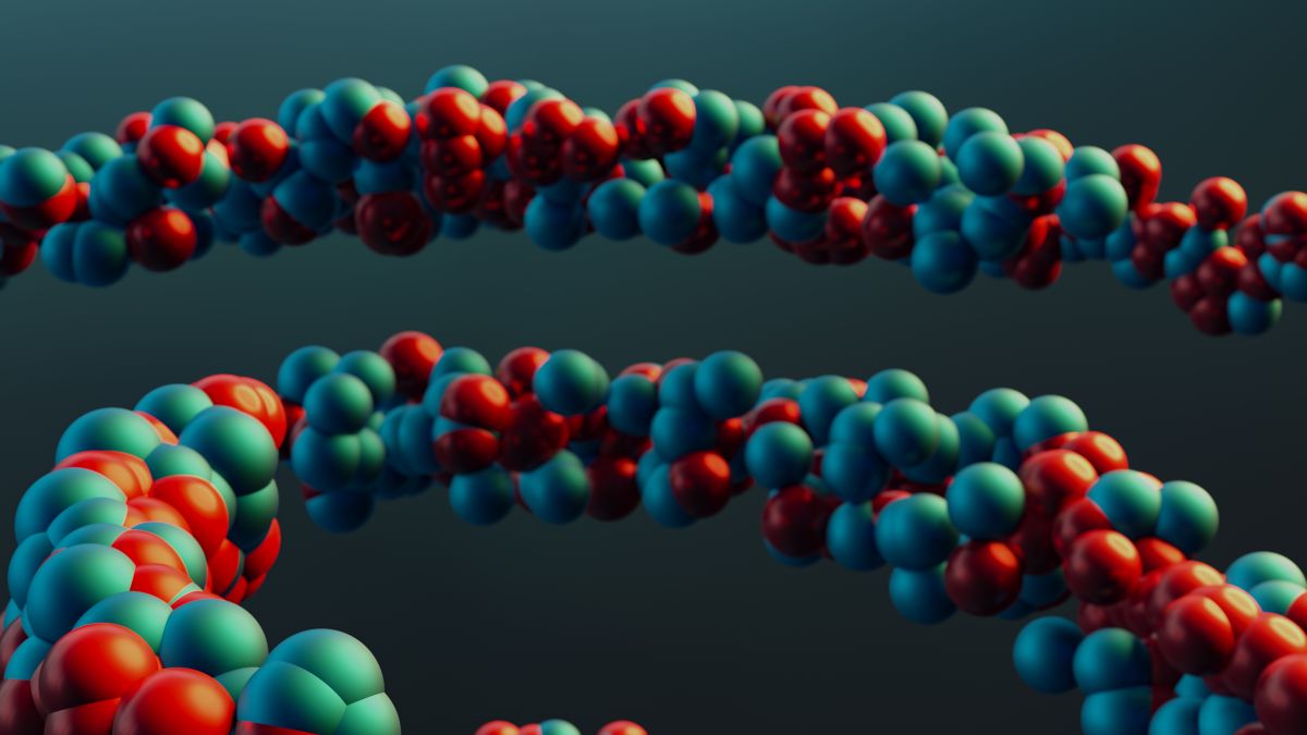 A colourful molecular model representing matter, unlike light