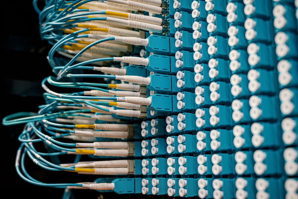 Choosing the right cable: a cable organiser holding network wires in a switch, a key step in any fiber optic cable buying guide